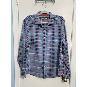 Tommy Bahama Silk Blend Shirt Medium Blue Plaid Textured Preppy Country Club